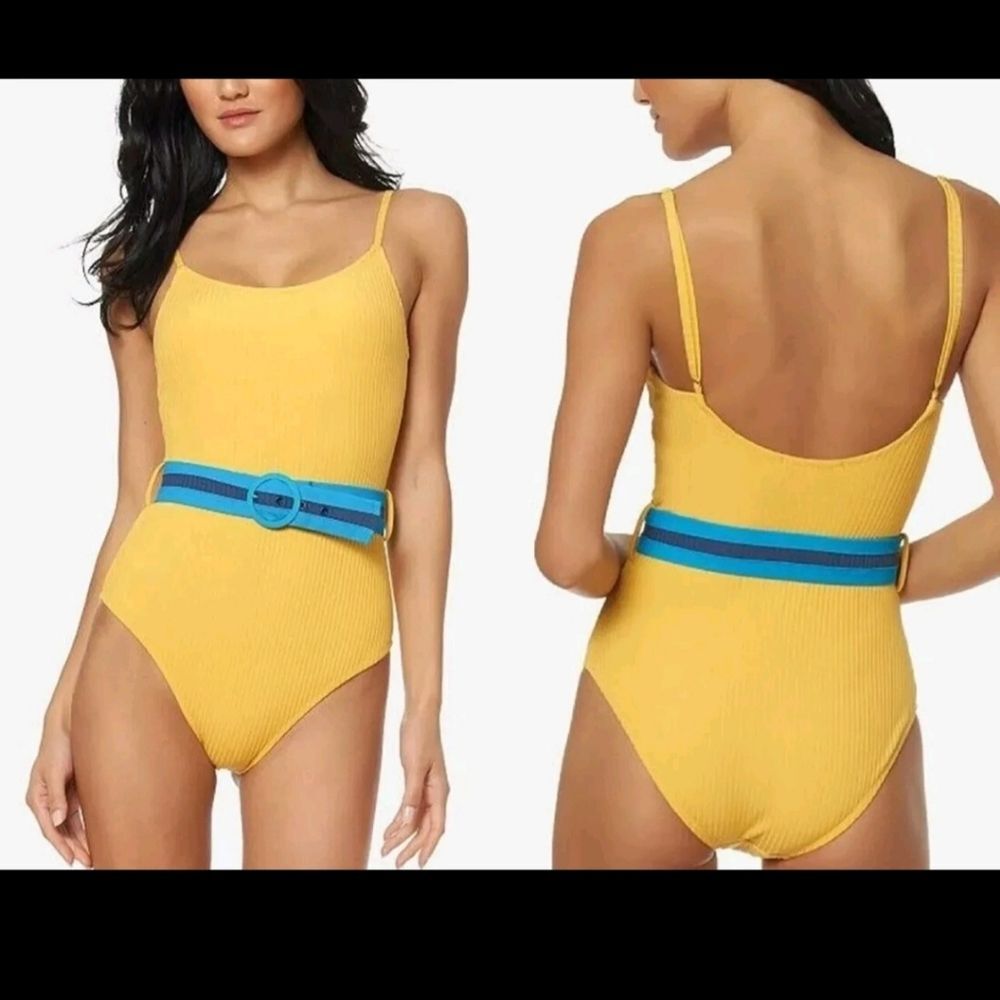 NEW Jessica Simpson One Piece Swimsuit Retro Vintage Style Yellow Daisy Large